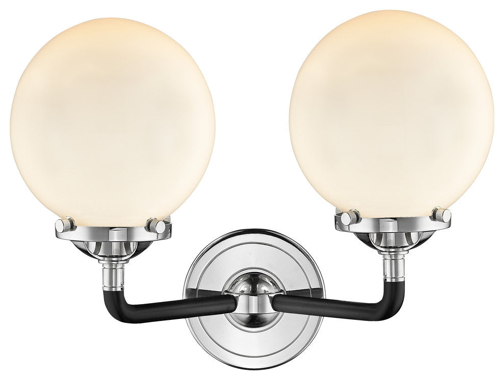 Beacon 2-Light LED Sconce, Black Polished Nickel, Shade: Gloss White