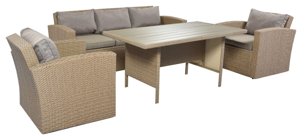 4 Pieces Outdoor Rattan Patio Sectional Sofa Set With Cushions, Gray