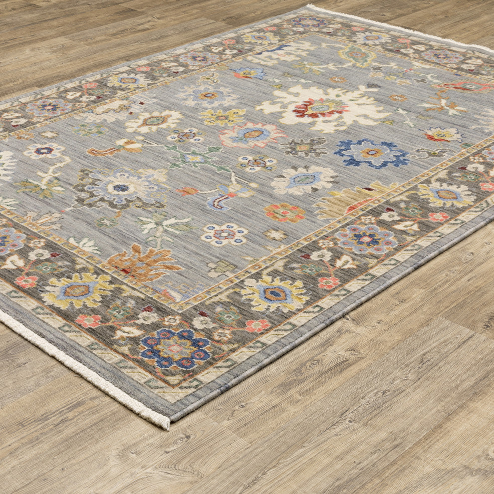 Leoness Floral Border Indoor Area Rug, Blue, 2' x 3'