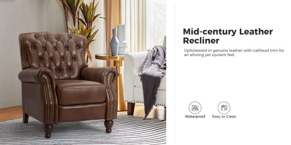 Genuine Leather Recliner, Set of 2, Burgundy