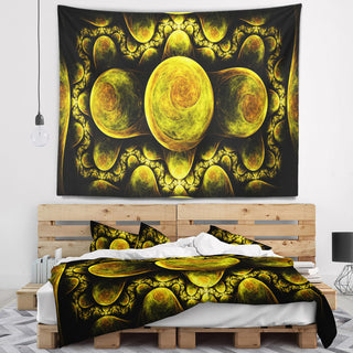 Yellow Exotic Fractal Pattern Abstract Wall Tapestry, 80"x68"