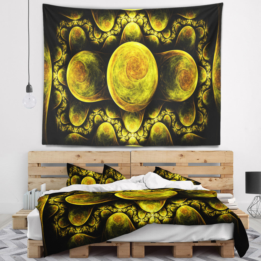 Yellow Exotic Fractal Pattern Abstract Wall Tapestry, 80"x68"