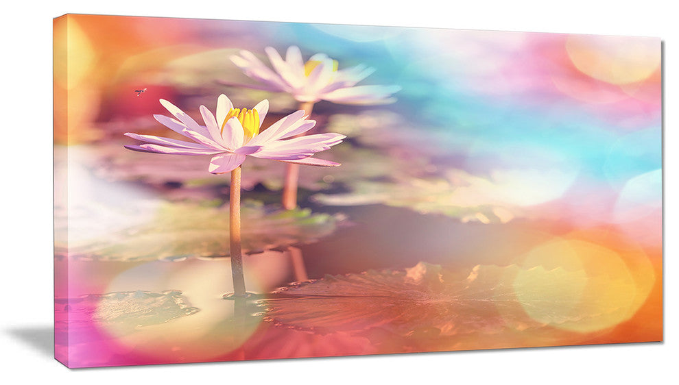 Lotus on Abstract Background, Floral Canvas Art Print, 32"x16"