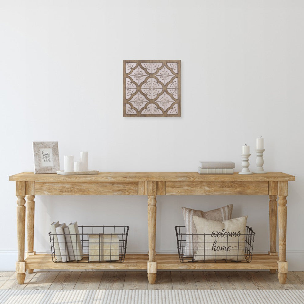 Pale Pink Quatrefoil Metal and Wood Wall Plaque