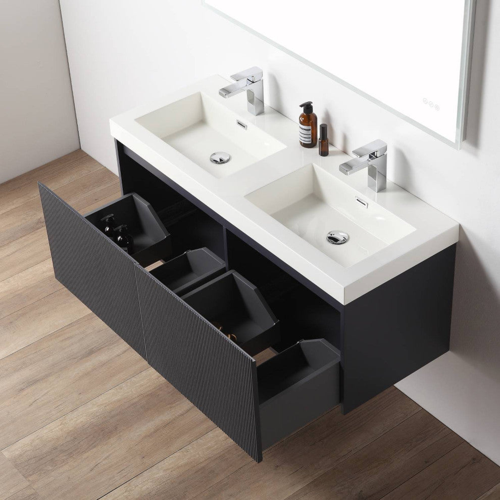 Floating Bathroom Vanity with Sink, Wall Mounted Vanity, Blue, 48" W/ Double Sinks