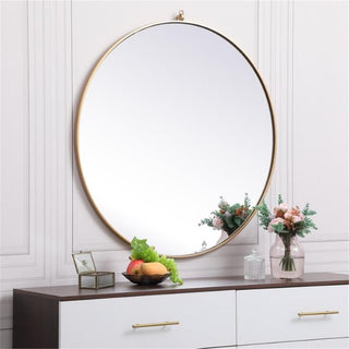Elegant Decor Eternity 39" Round Mid Century Metal Frame Hooked Mirror in Brass
