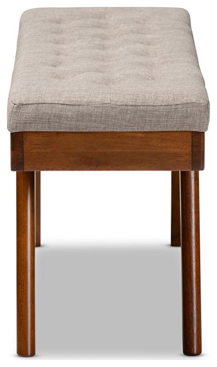 Alona Mid-Century Modern Light Gray Fabric Upholstered Wood Dining Bench
