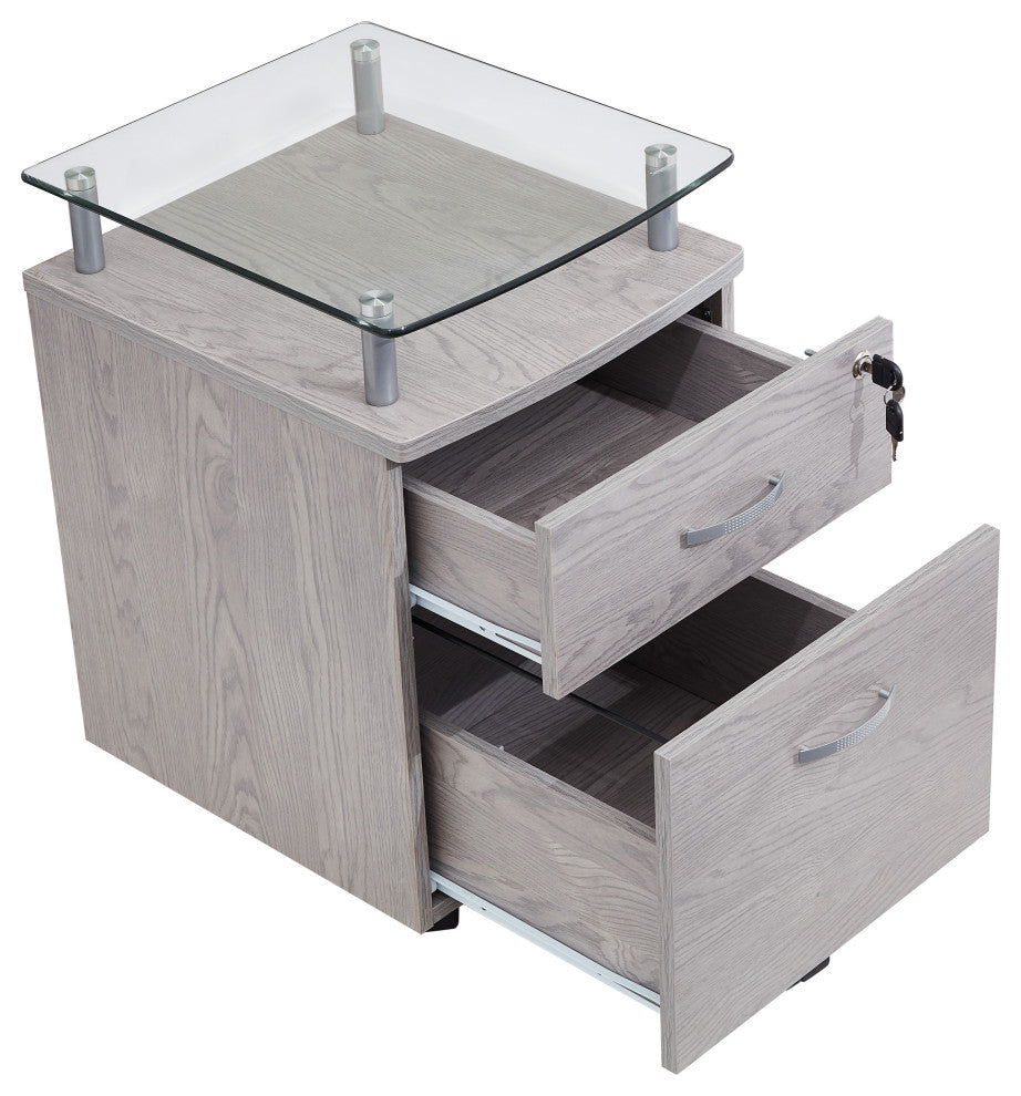 Techni Mobili Rolling File Cabinet with Glass Top, Grey