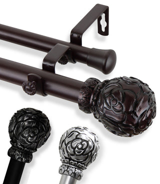 Davor 1" Double Curtain Rod, Mahogany, 48-84"