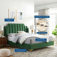 Platform Bed Frame, Queen Size, Velvet, Green, Modern Contemporary, Bedroom