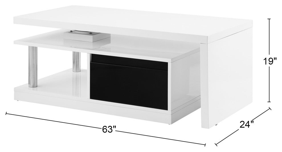 Coffee Table With Swivel Top Design, White and Black High Gloss Finish