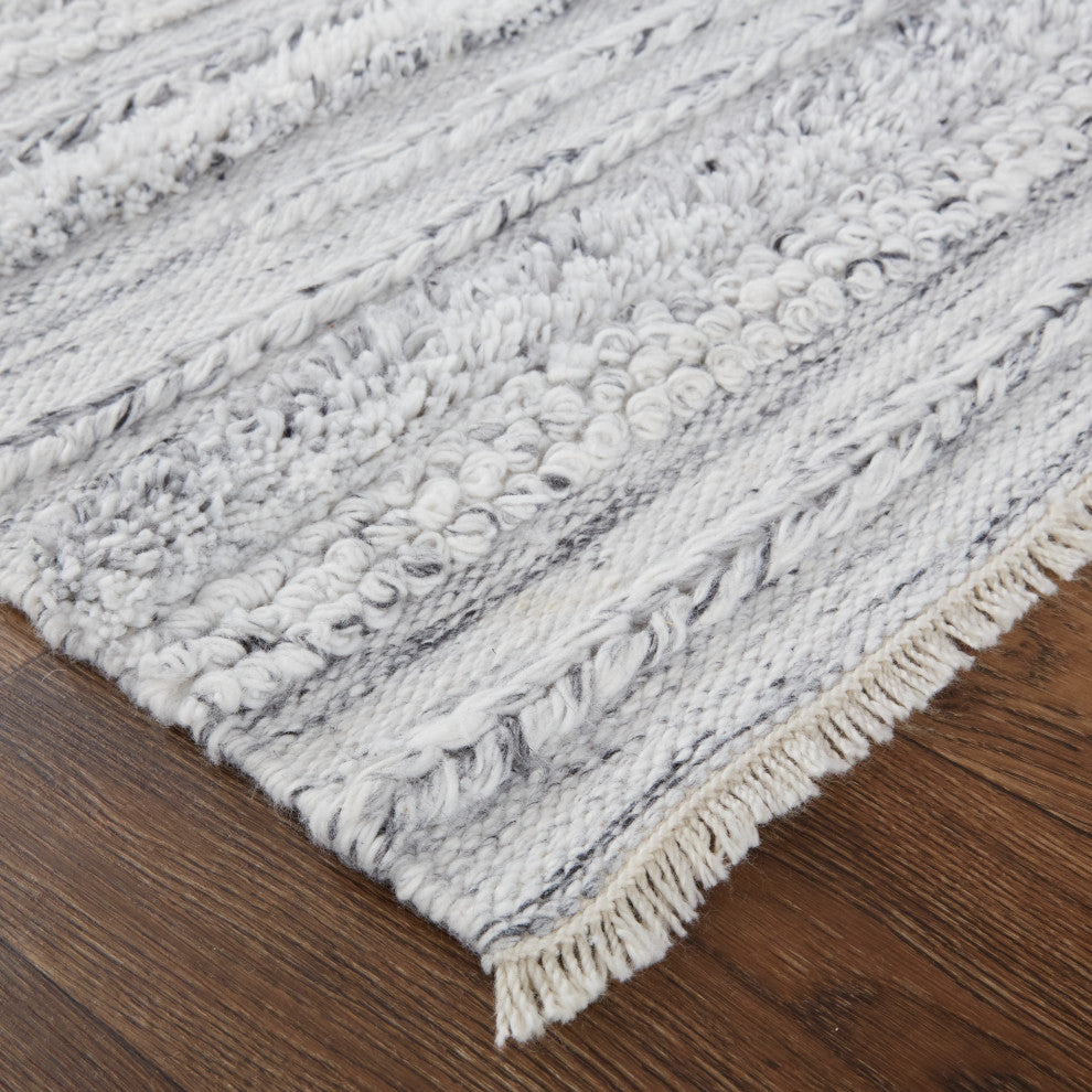 Weave & Wander Akton Shag Rug, Ivory/Light Gray, 9ft x 12ft Rug