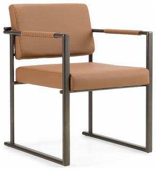 Modrest Atlan Modern Camel Vegan Leather + Dark Gold Dining Chair
