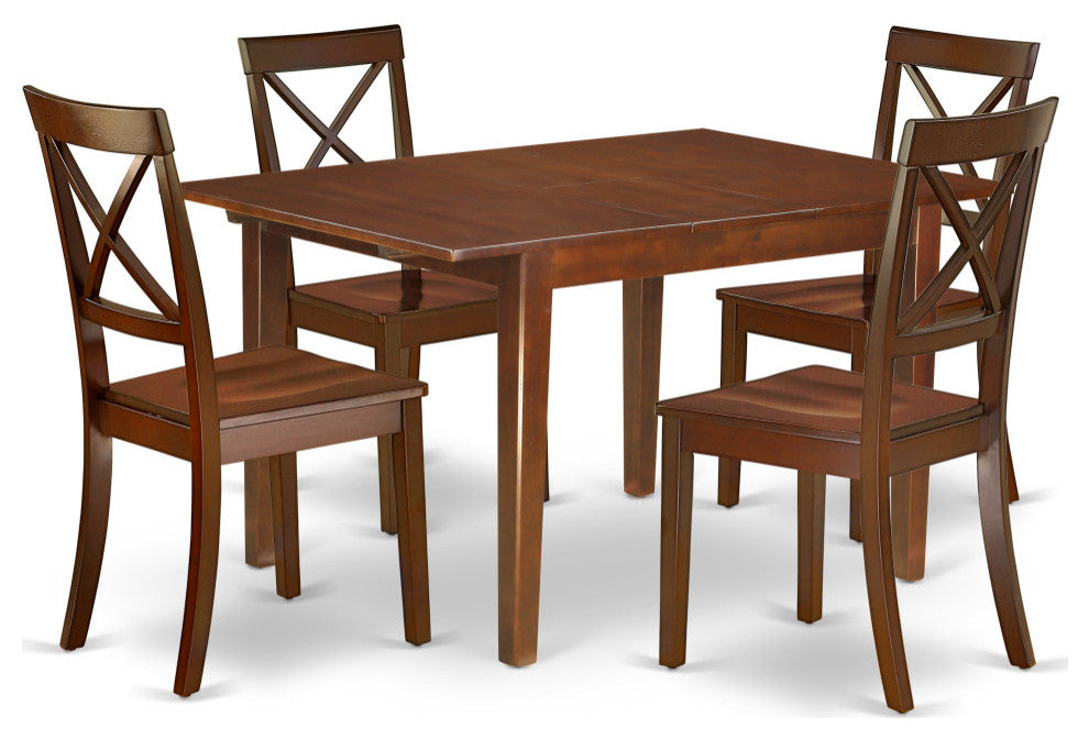 5Pc Rectangle 42/54"Table, 12, Butterfly Leaf And Four Wood Seat Chairs