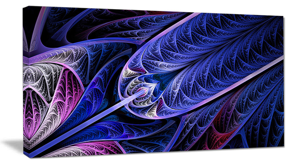 Blue on Black Fractal Stained Glass, Abstract Wall Art Canvas, 32x16