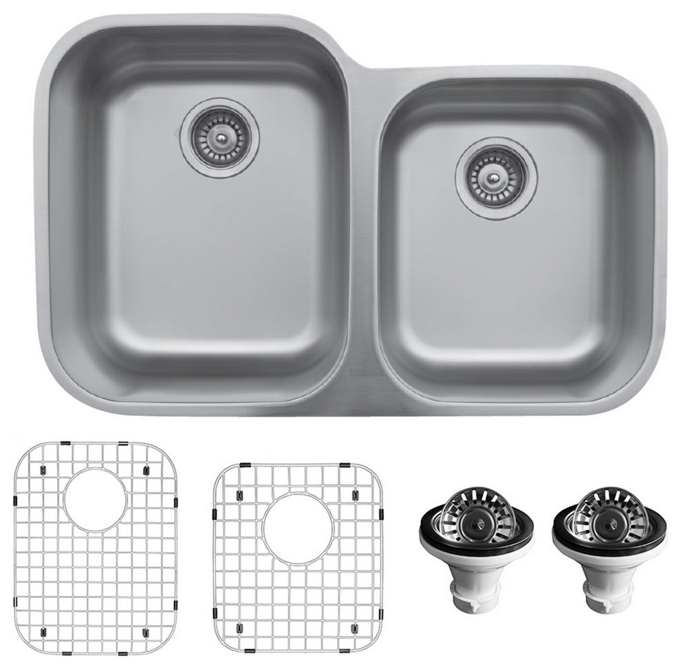 Karran Undermount Stainless Steel 32" Double Bowl Kitchen Sink Kit