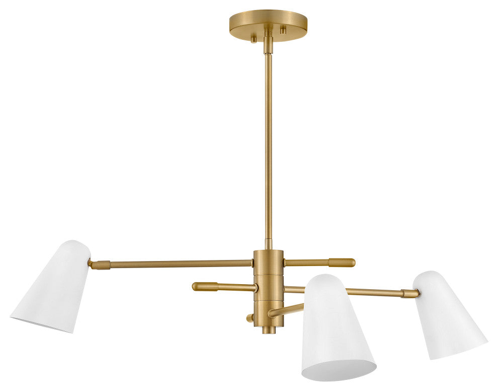 Lark Birdie 3 Light Convertible 1 Tier, Lacquered Brass With Matte White Accents