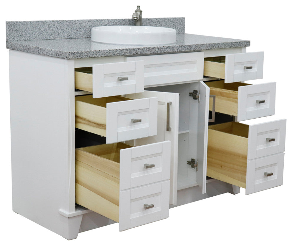 49" Single Sink Vanity, White Finish With Gray Granite And Round Sink