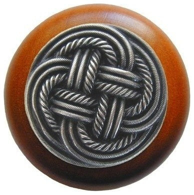 Classic Weave Cherry Wood Knob, Antique-Style Pewter
