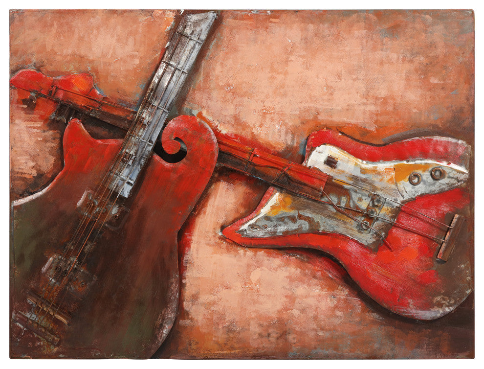 "Acustica" Guitar Wall Art Primo Mixed Media Hand Painted Iron Wall Sculpture