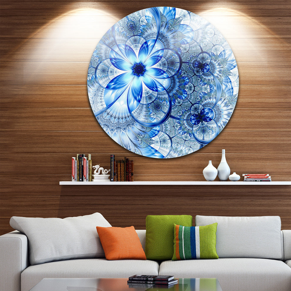 Dark Blue Flower Pattern Design, Floral Round Metal Wall Art, 36"