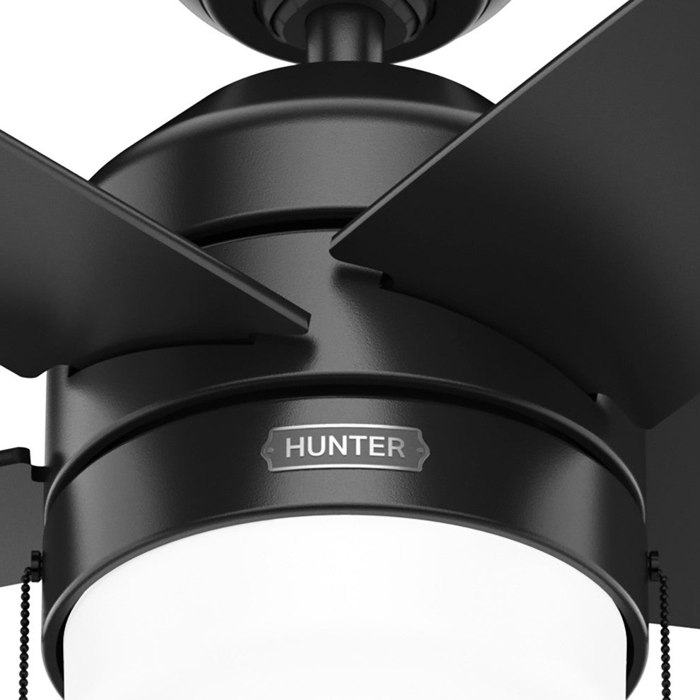 Hunter 44" Bardot Matte Black Ceiling Fan, LED Kit, Pull Chain