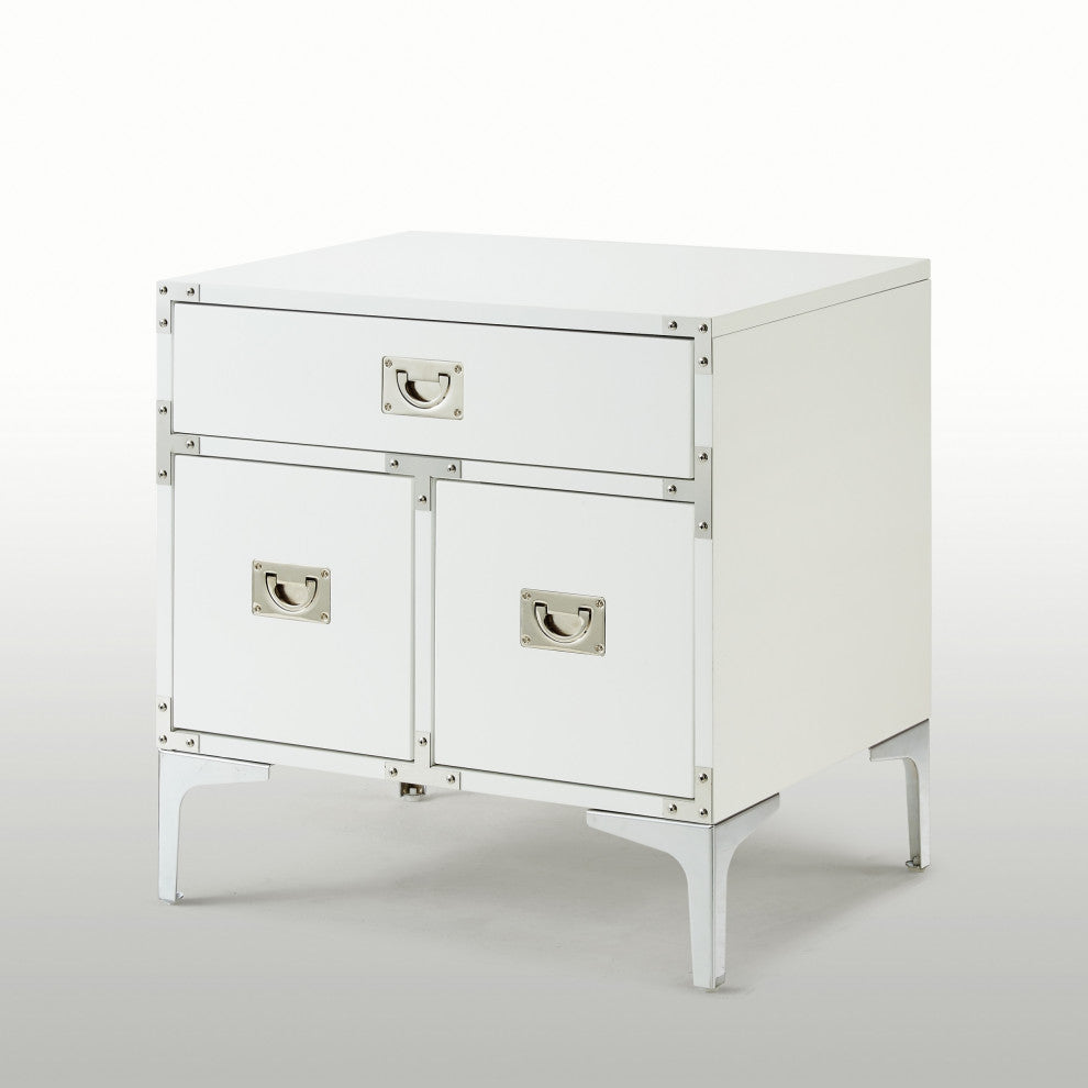 Monica Modern Lacquer Finish Chrome Metal Leg Side Table, White