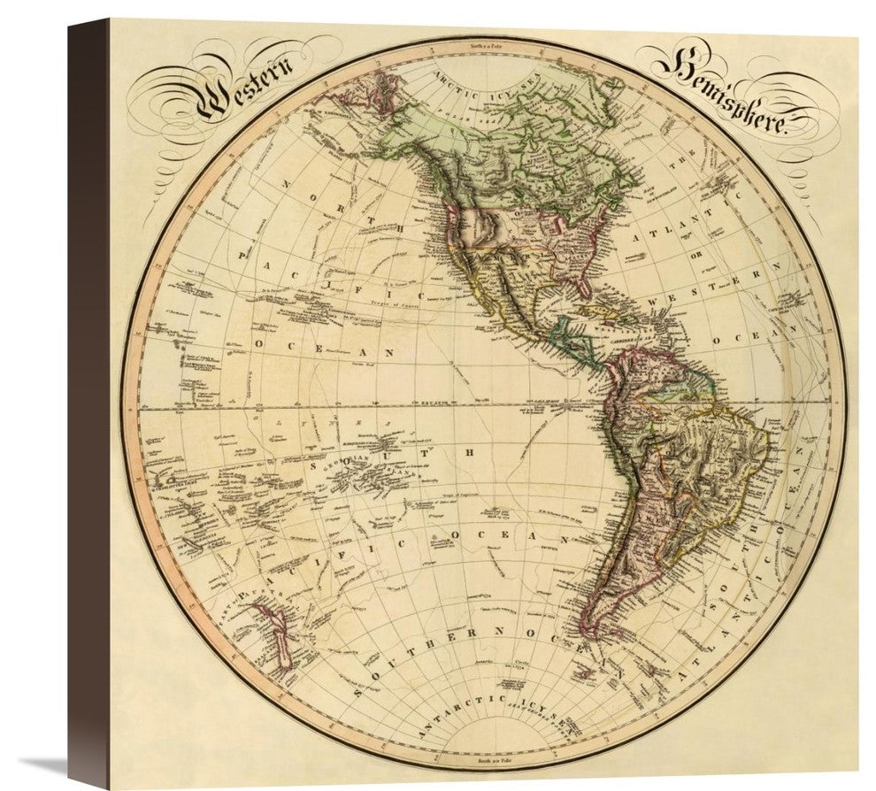 "Western Hemisphere, 1831" Stretched Canvas Giclee by Daniel Lizars, 16"x16"