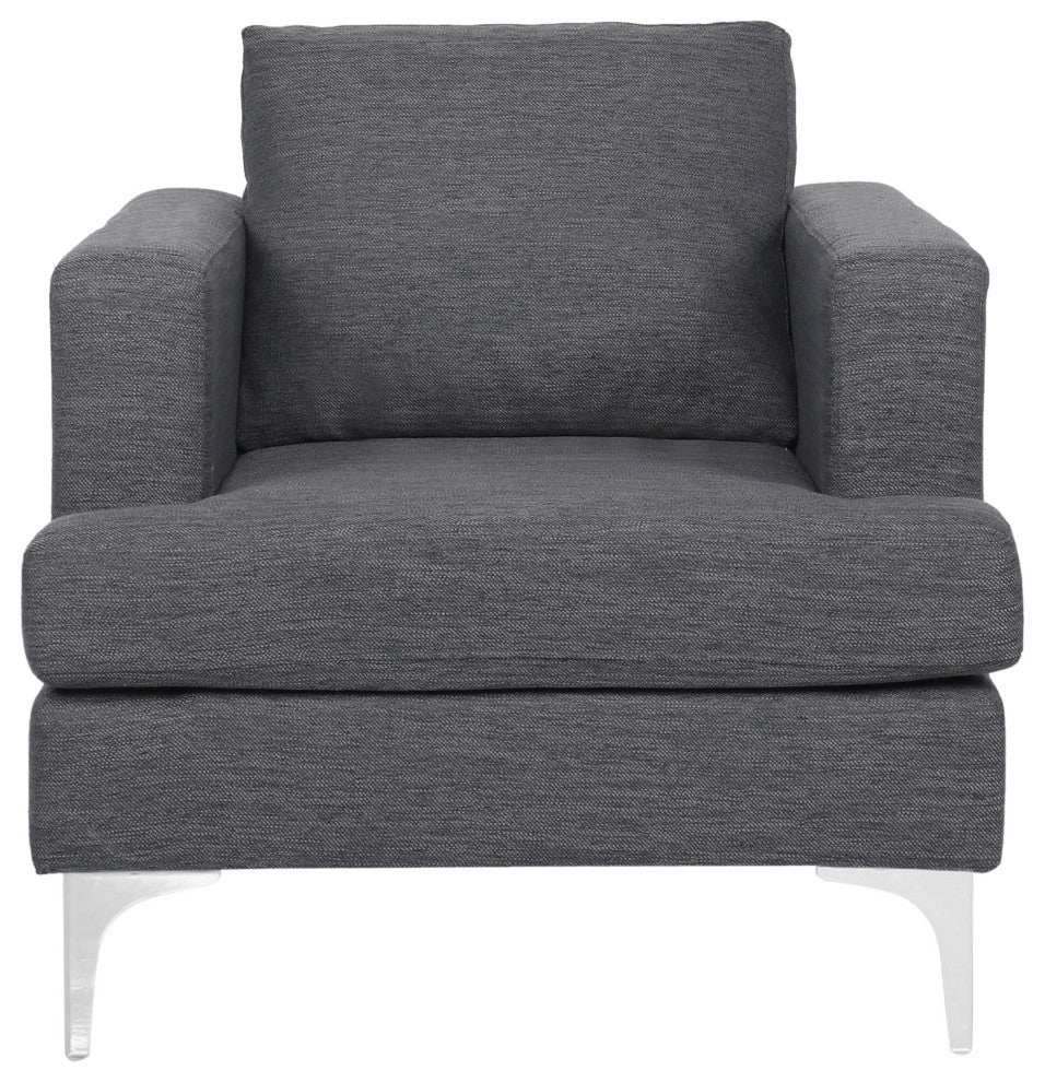 Vue Modern Fabric Upholstered Club Chair, Charcoal/Silver