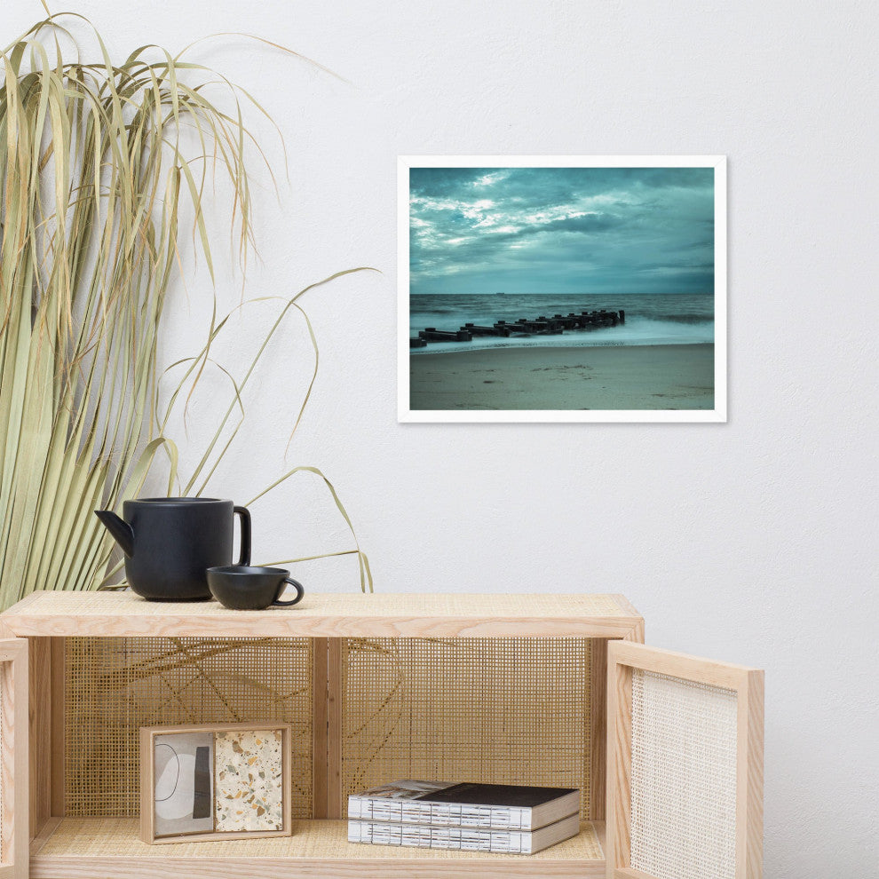 Blue Morning at Rehoboth Coastal Landscape Framed Photo Paper Wall Art Prints, White, 16" X 20"