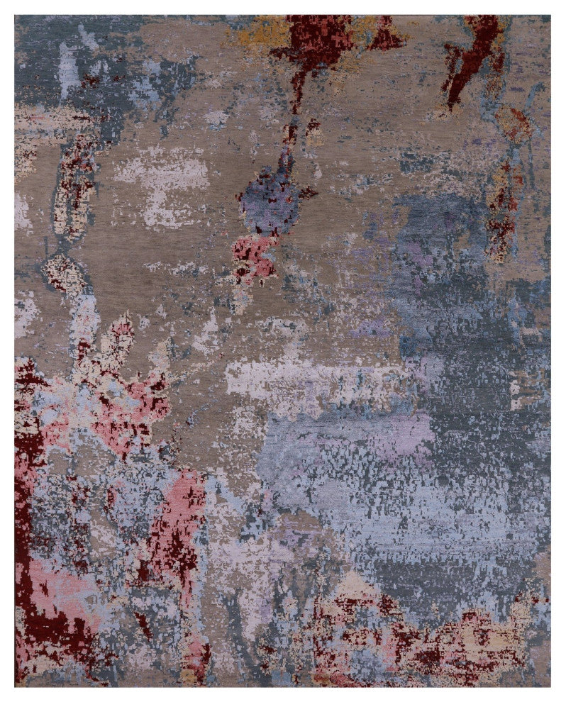 7' 11" X 10' 0" Handmade Abstract Wool and Silk Rug Q5974