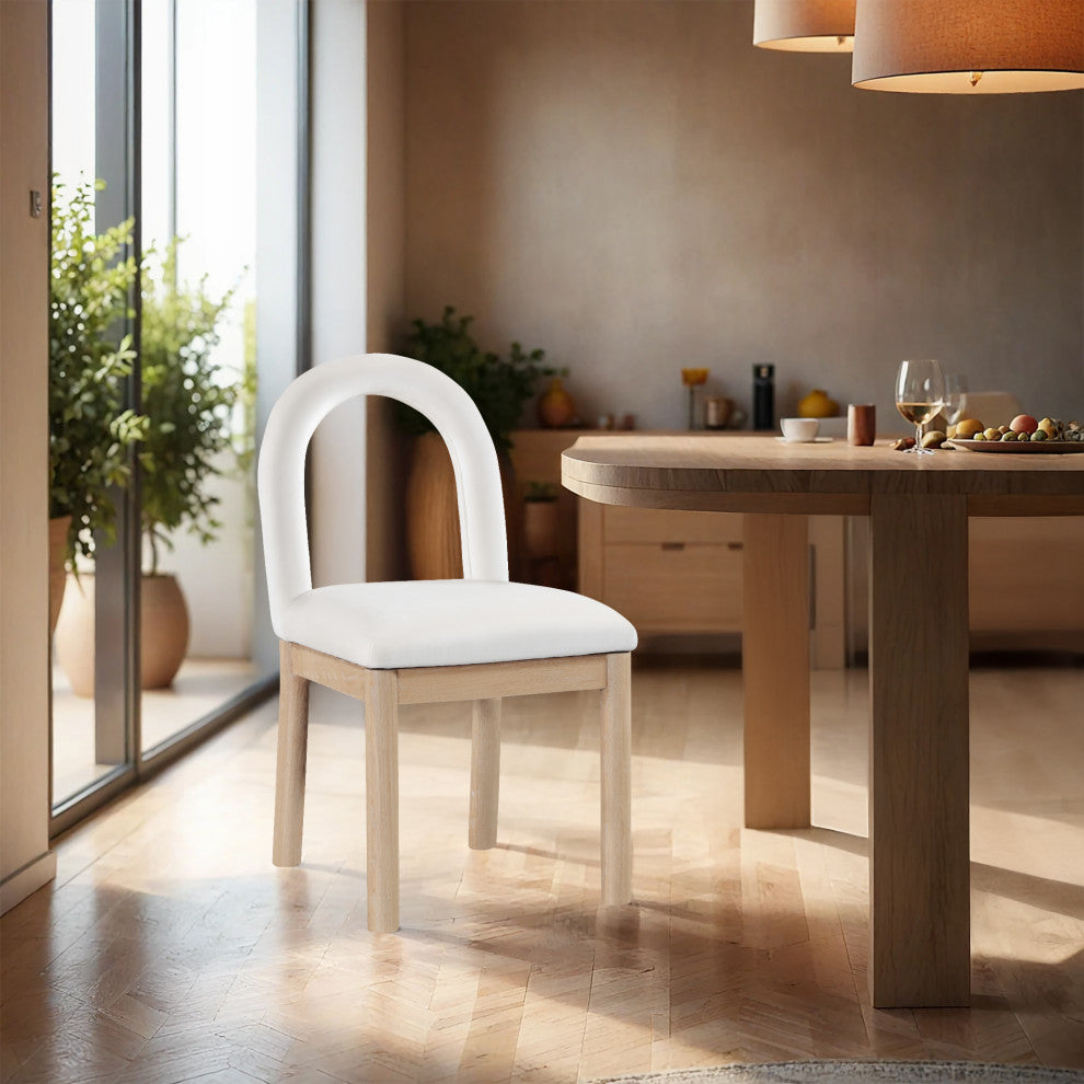 Conrad Upholstered Dining Chair, Cream, Velvet, Natural Finish