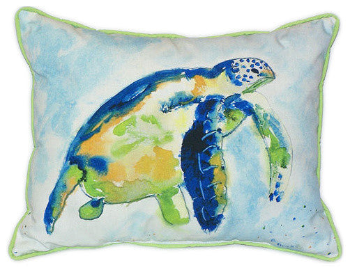Pair of Betsy Drake Blue Sea Turtle Large Indoor/Outdoor Pillows 16x20
