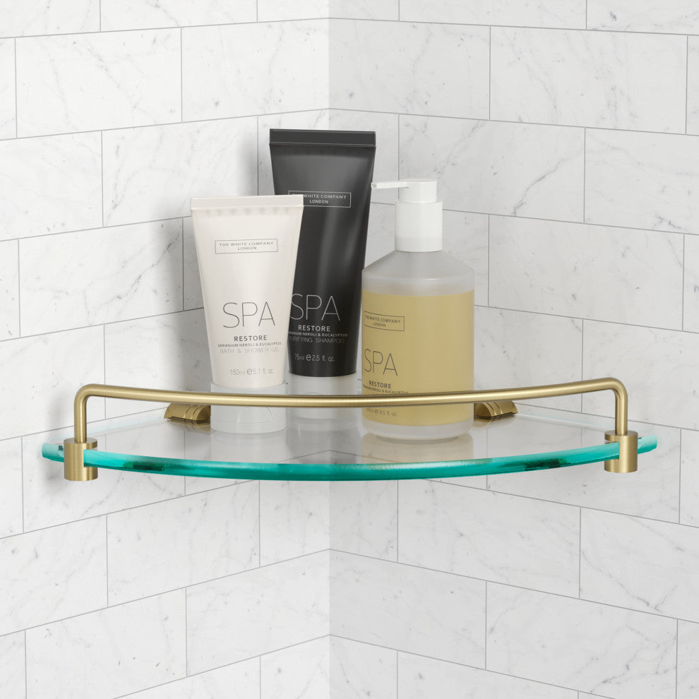 Elie Bathroom Corner Shelf, Brushed Gold