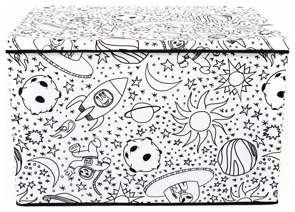 Kid's Coloring Large Lidded Trunk with Removable Divider, Space Print