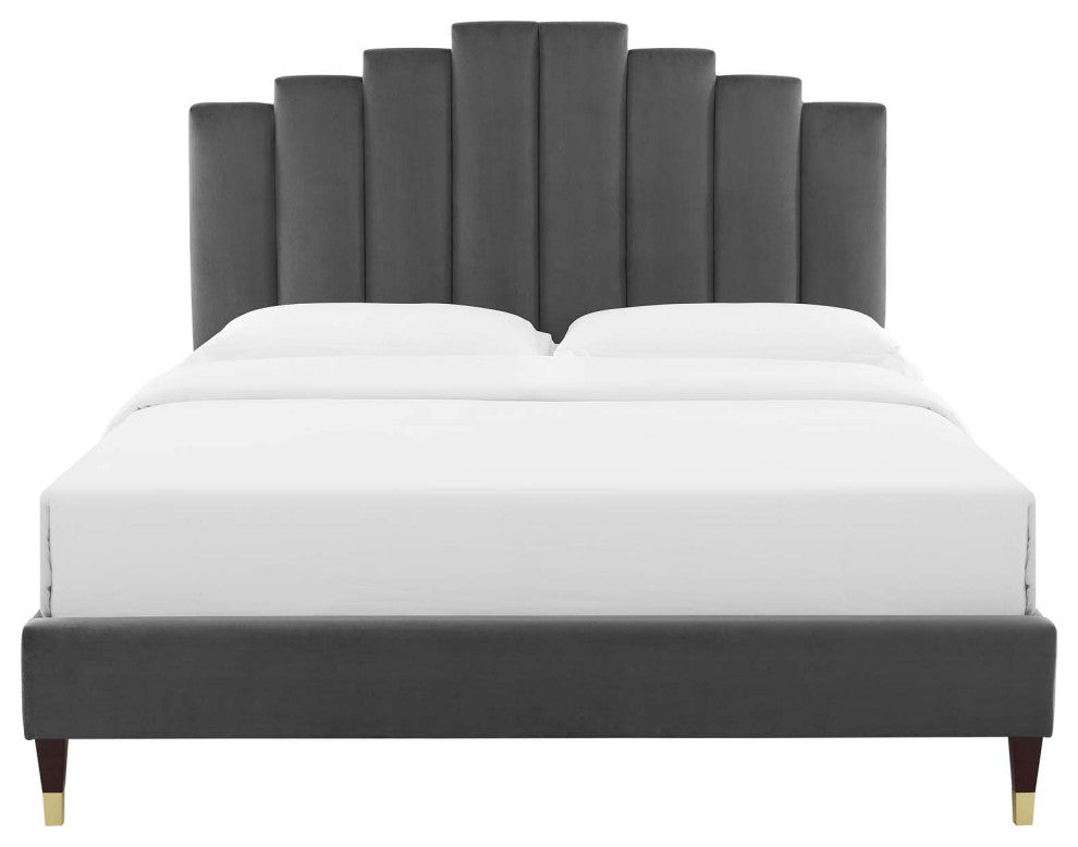 Elise Queen Performance Velvet Platform Bed MOD-6691-CHA