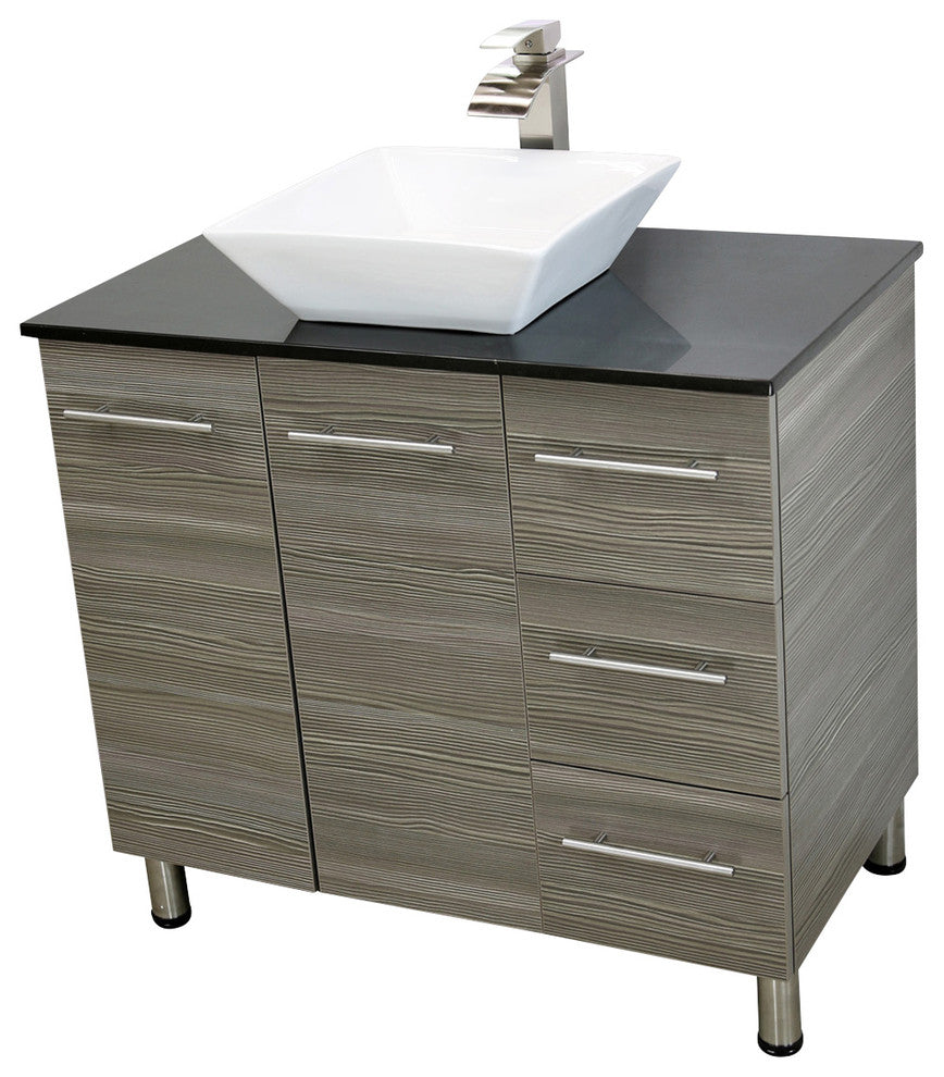 Windbay 48" Free Standing Vanity, Taupe Grey, Black Stone Flat Countertop