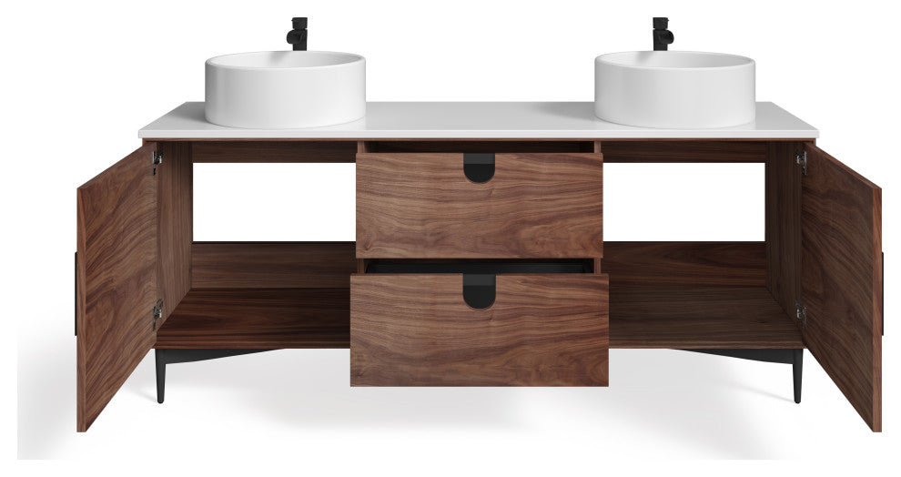 Newton Bath Vanity, Walnut, 72", Double Sink, Freestanding