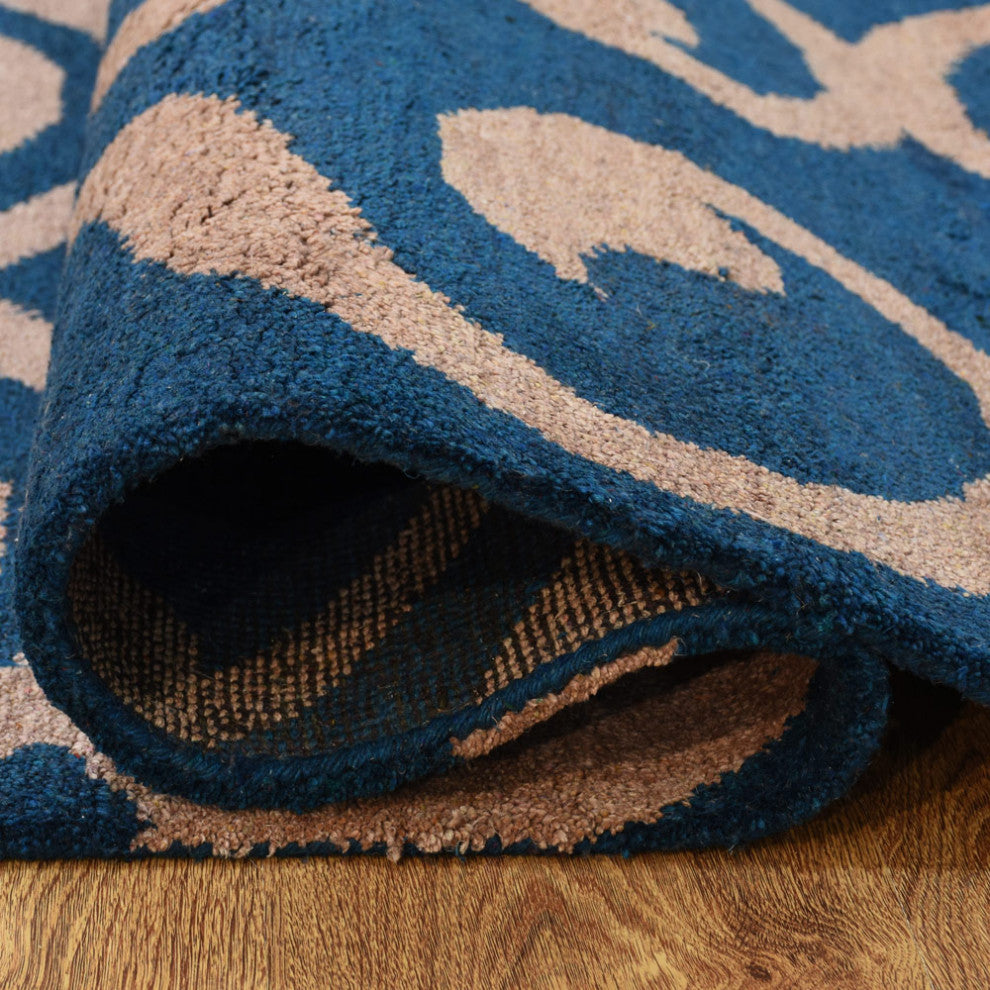 Hand Knotted Silk Area Rug Contemporary Blue Beige
