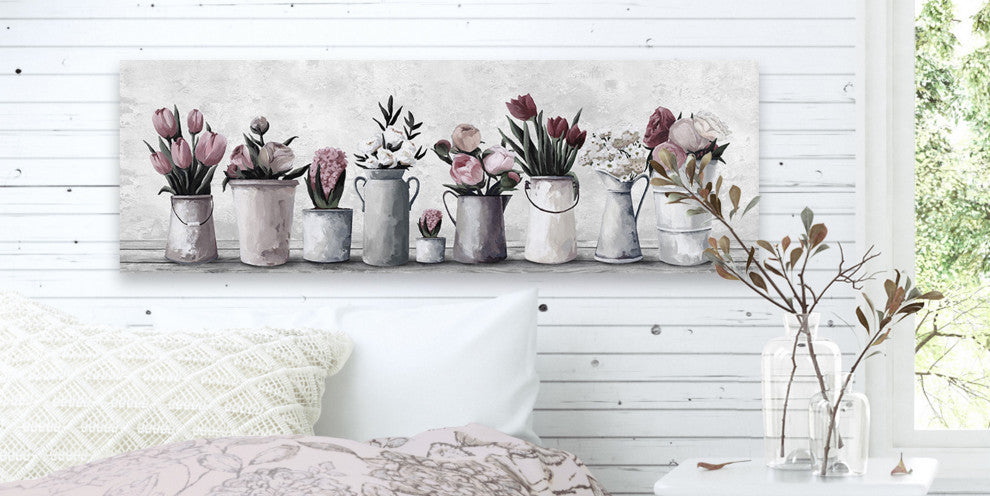 "Fresh Cut Flowers" Painting Print on Wrapped Canvas, 60"x20"