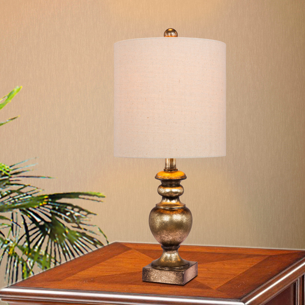 23" Textured Urn Resin Table Lamp, Gold Leaf With Brown Wash