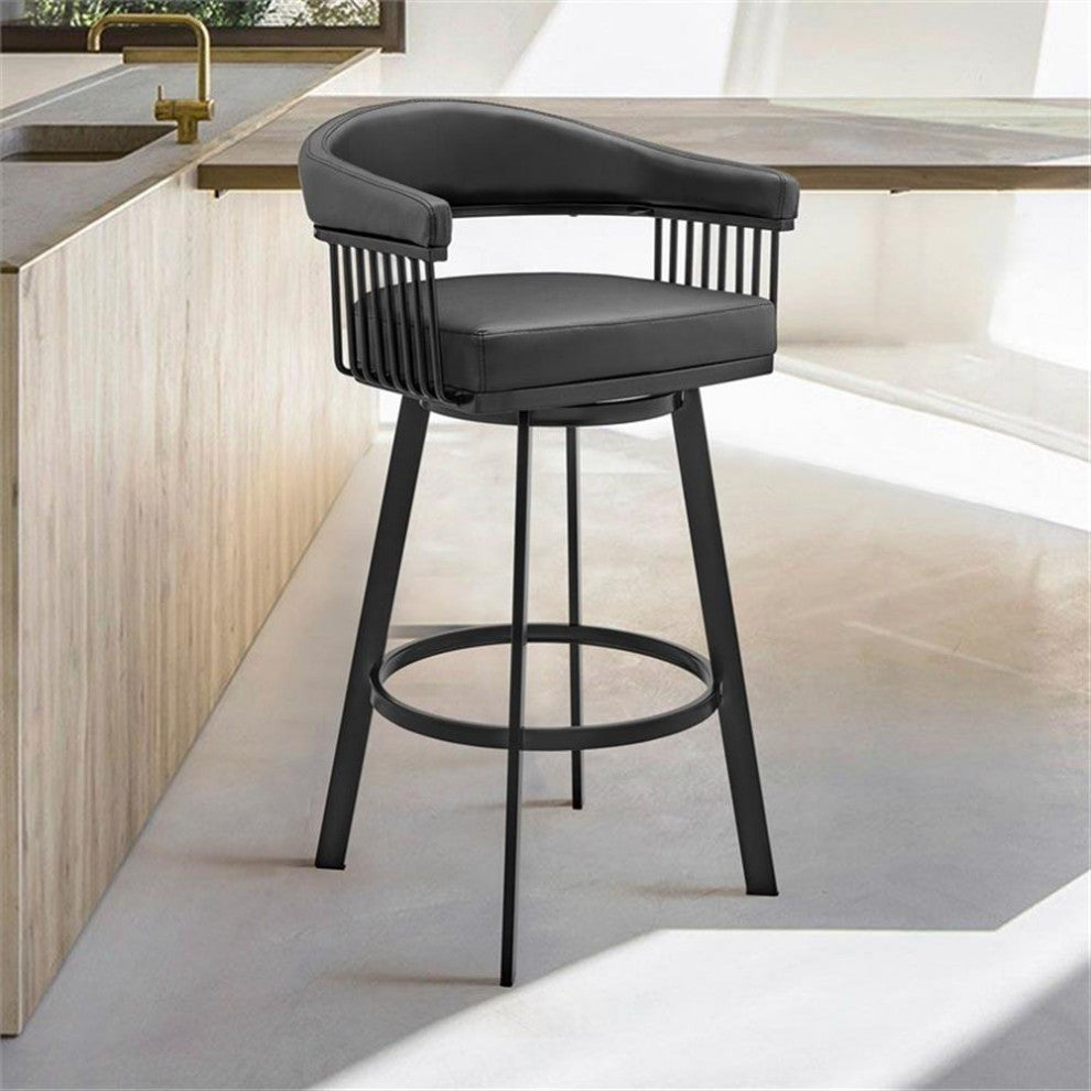 Armen Living Bronson 26"Modern Faux Leather Swivel Counter Stool in Black