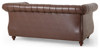 Bauman Modern Glam Channel Stitch Loveseat with Nailhead Trim, Dark Brown and Espresso, Pu