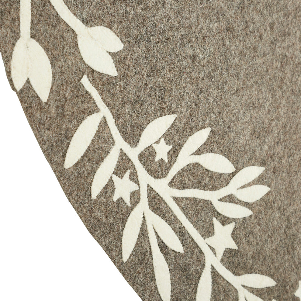 Handmade Christmas Tree Skirt, Felt Branches and Stars on Gray