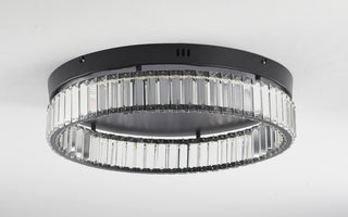 1-Light Black Dimmable LED Flush Mount With Clear Crystals