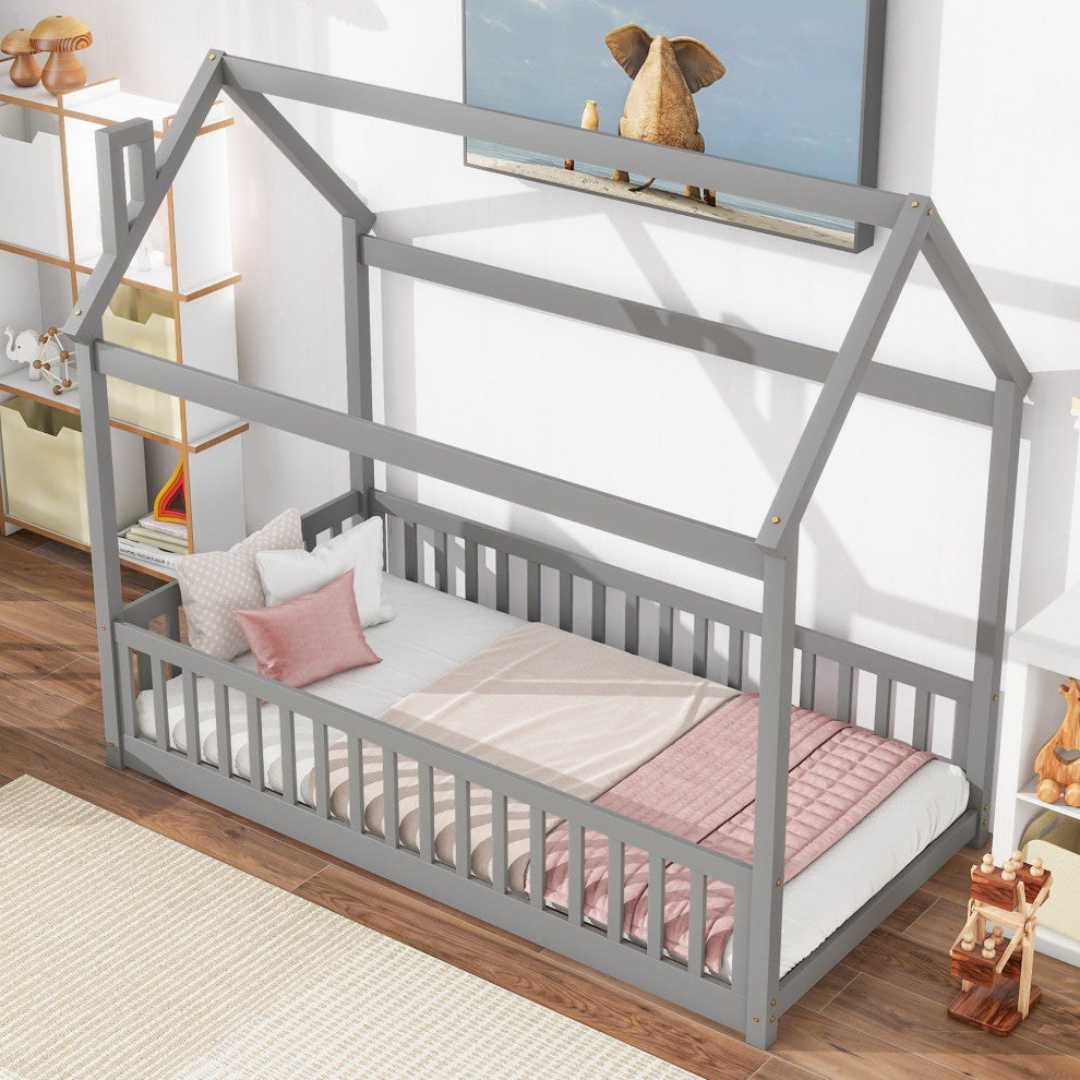 Gewnee Twin House Bed with Guardrails