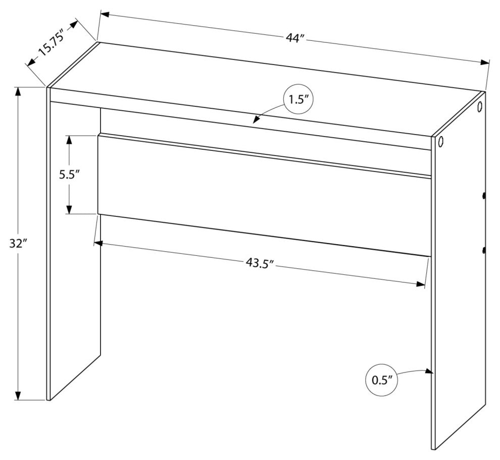 44" Gray and Clear Solid Console Table