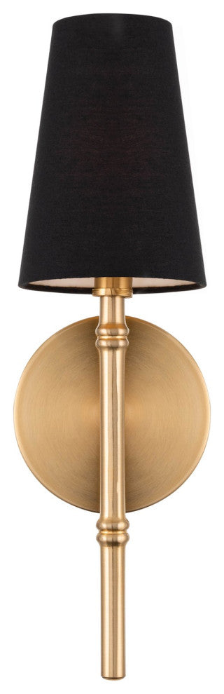Kira Home Torche II 15" Wall Sconce/Wall Light + Black Linen Shade, Cool Brass