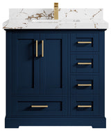 Boston 36" Center Sink Bath Vanity in Navy Blue 2" Viola Gold