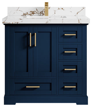 Boston 36" Center Sink Bath Vanity in Navy Blue 2" Viola Gold
